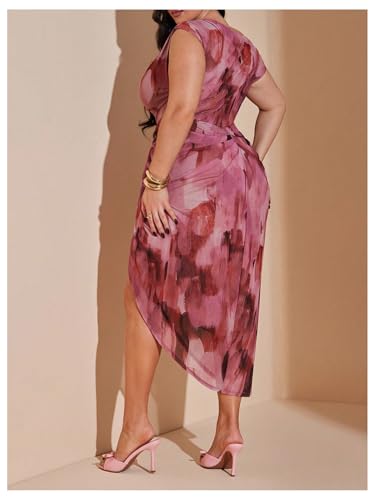 Image of Floerns Women's Plus Size Asymmetrical Neck Long Dress Ruched Slit Hem Cocktail Dress