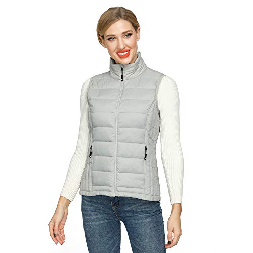Women's Lightweight Outdoor Water-Resistant Down Puffer Vest Windbreaker Jacket L Grey White