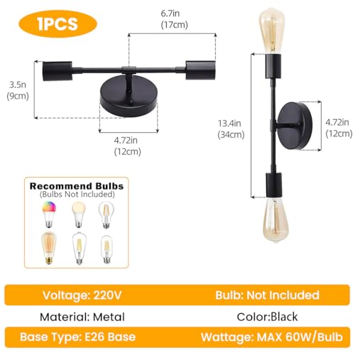Image of ELEPHANTBOAT 1PCS Wall Lamp Fixtures, Minimalist Industrial Metal Wall Light for Home Decoration, 13.4'' Retro Dual Head Stick Light for Hallway, Living Room, Bedroom, Corridor(No Bulb Included)