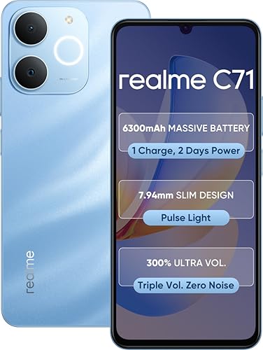 realme C71 5G Smartphone 4GB+64GB Blue, 6.745 inch Screen, 90Hz Eye Comfort Display, 6300mAh Battery, 37MP Cameras, Unisoc T7250 Chip, IP54