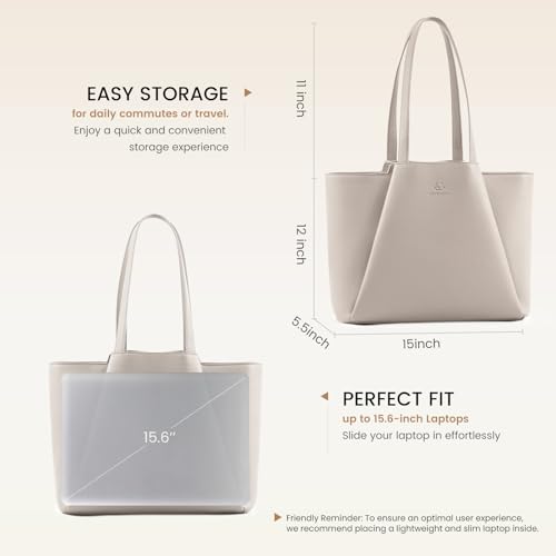 Image of LOVEVOOK Laptop Tote for Women - 15.6 Inch Faux Leather Laptop Bag with Clutch, Large Capacity Office Purse Computer