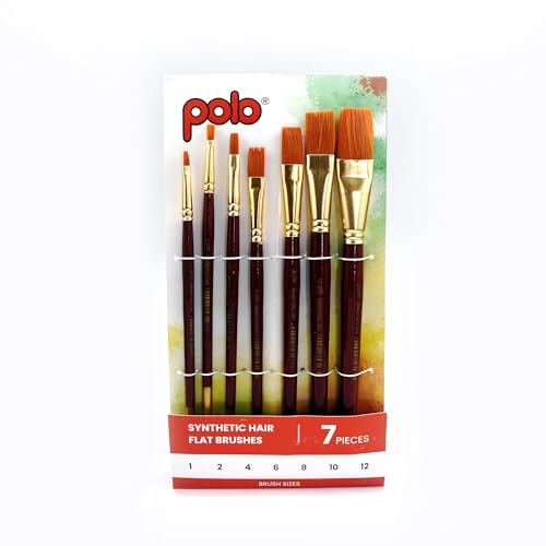 Image of polo Synthetic Hair Flat Brush Set - 7 Piece Collection | Professional Flat Artist Brushes for Acrylic, Watercolor, Oil Painting | Durable, Precise, a