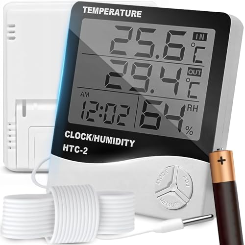 Retoo Thermometer Hygrometer mit Sonde Wetterstation Innen Aussen Digitales Thermo Raumthermometer für Raumklimakontrolle Klima Monitor Hygrometer Luftfeuchtigkeitsmessgerät Hochpräzise
