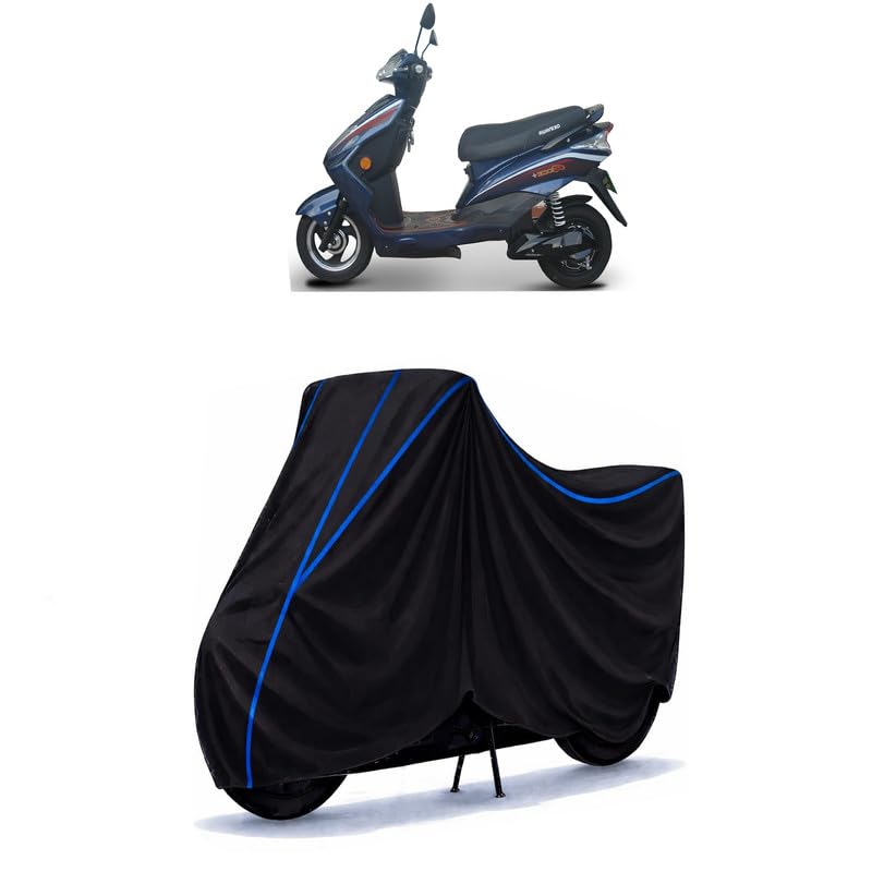 Image of Scooty Cover Water Resistant for Ridge Plus | Universal Scooter & Bike Cover | Heavy Duty UV Dust, Rain & Scratch Protection Weather Indoor Outdoor | Black with Blue Piping