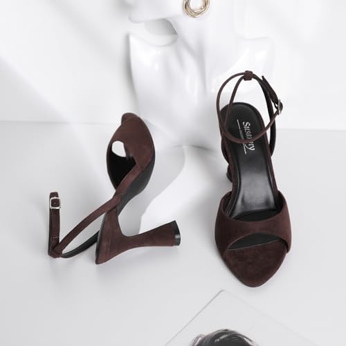 Image of Susanny High Heels for Women Pointed Open Toe Strappy Chunky Block Heels Ankle Strap Stiletto Kitten Heeled Sandals Wedding Bridal Party Prom Sexy Dress Shoes