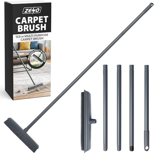 ZENO Rubber Broom Carpet Brush 153CM | Rubber Brush & Floor Sweeper for Carpet Rugs & Hard Floors | Silicone Bristle Brushes for Pet Hair Removal | Collapsible Handle | Built In Squeegee | 32CM Wide