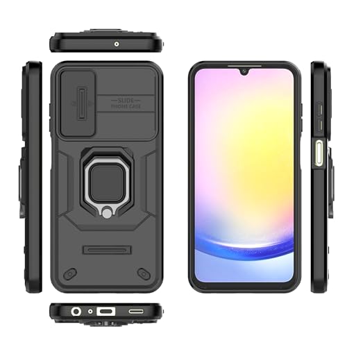 Image of SHINESTAR Tough Armor Samsung Galaxy A25 5G Bumper Back Case Cover | Ring Holder & Sliding Camera Shield Cover | 360 Degree Protection Back Case Cover for Samsung Galaxy A25 5G (Black)