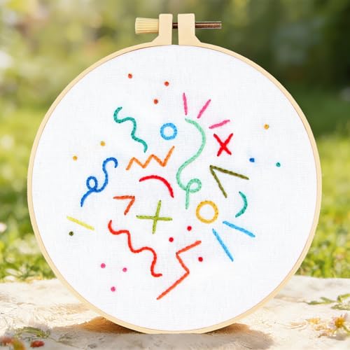 Image of Beginners Embroidery Stitch Practice Kits, Easy Hand Embroidery Starters Kit for Beginners Adults, Stamped Cross Stitch Kits DIY Needlepoint Kits for Beginners Adults, Embroidery Hoop & Video Tutorial