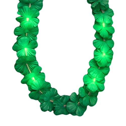 Light Up Hawaiian Flower Lei Necklace Green for Luau, Graduation, and Beach Celebrations2