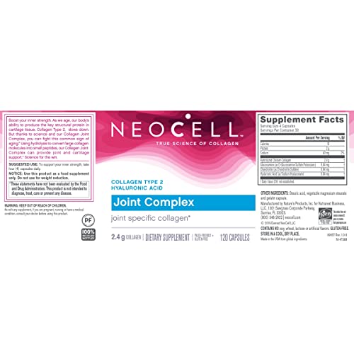 Neocell Collagen Peptides & Hyaluronic Acid, Gluten Free, Supports Joint & Cartilage Health, Paleo Friendly, Hydrates Skin, Collagen Type 2, 120 Capsules #TOP7