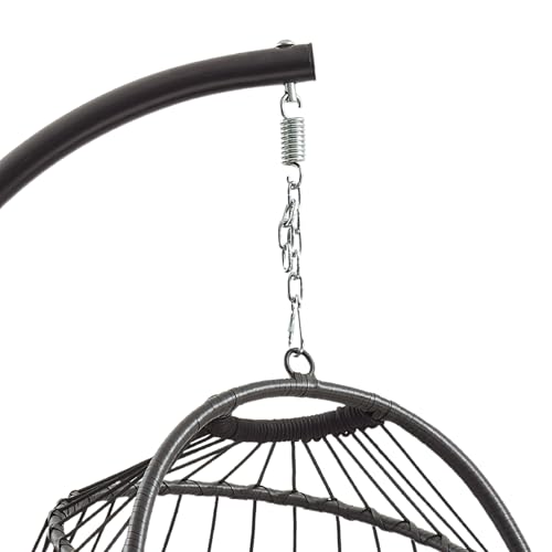 Hanging Egg Chair Black Rattan Swing Garden Hammock Folding Seat Furniture With 15cm Thick Cushion Steel Stand 150kg Weight Capacity Outdoor Indoor Patio Balcony UV Resistant FREE Waterproof Zip Cover 9 Hanging Egg Chair Black Rattan Swing Garden Hammock Folding Seat Furniture With 15cm Thick Cushion Steel Stand 150kg Weight Capacity Outdoor Indoor Patio Balcony UV Resistant FREE Waterproof Zip Cover - Image 9