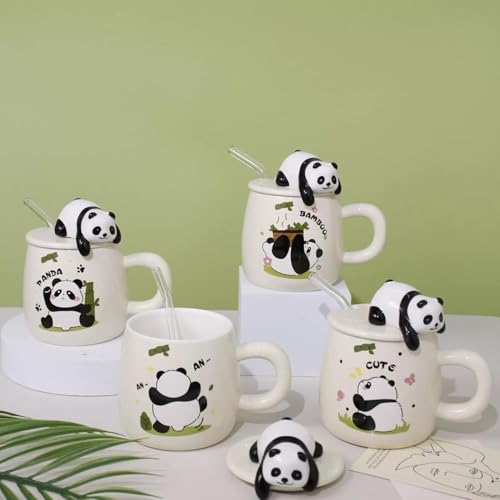 Image of Panda Coffee Mug with & Glass stro, Mugs for Coffee, Rakhi for Brother, Birthday Gift, Ceramic Mug, 3D Panda Coffee Mug (420ml - Panda White)