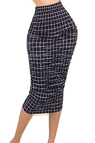 Vivicastle Women's USA Ruched Frill Ruffle High Waist Pencil Mid-Calf Skirt3