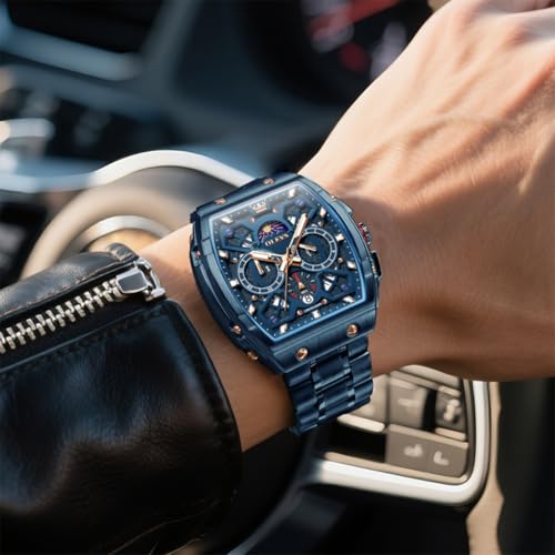 Image of OLEVS Men Watches Business Dress Chronograph Big Square Quartz Analog Male Watch Silicone Strap Waterproof Date Gift Mens Wrsit Watch Silver