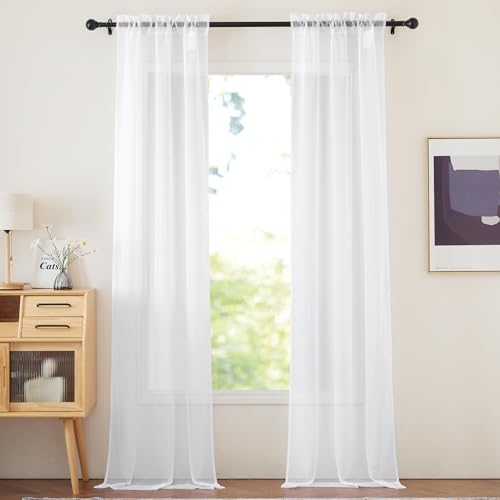 Image of NICETOWN Elegant White Sheer Curtains for Bedroom, W30xL108, 2 Panels