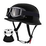 RQTEUYE German Style Motorcycle Retro Half Helmet ECE Approved, Vintage Open Face Motorbike Helmet with Adjustable Quick Release Buckle for Chopper Cruiser Street Scooter (22.4-25.2in)