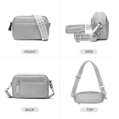 Image of Small Crossbody Bags for Women Genuine Leather, Guitar Strap Shoulder Handbag Purse Camera Bag with Rfid Card Slots, grey