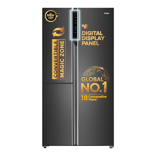 Haier SmartChoice 598L 3 Star 3-Door Side by Side Frost Free Refrigerator | Expert Inverter Technology | Digital Display Panel | Jumbo Ice Maker | Deo Fresh Technology (HRT-683GK, Graphite Black) view 1
