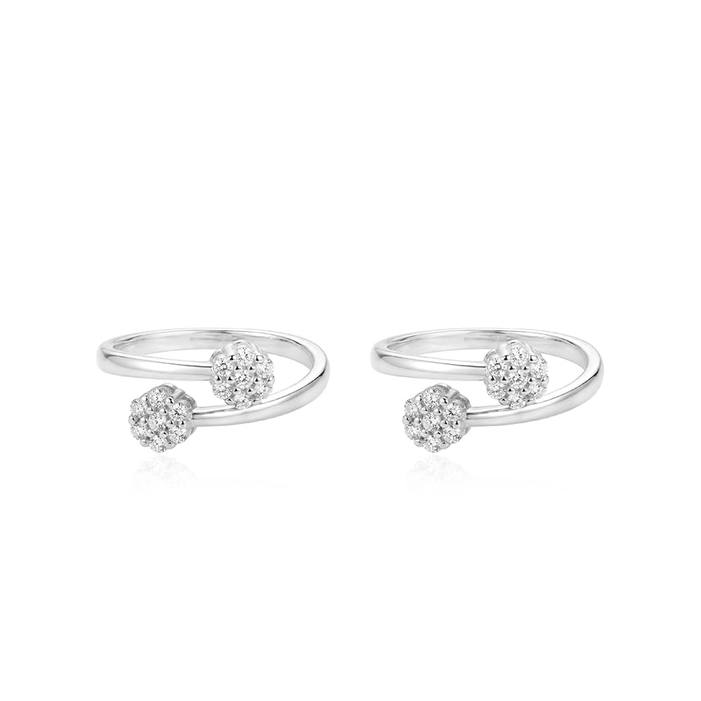 Pure 925 Silver Adjustable Floral Zircon Toe Ring for Women-image-39