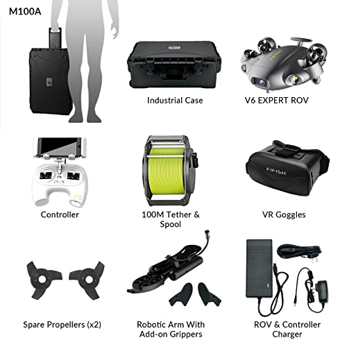 Qysea Fifish V6 Expert M100A Underwater Drone With Robotic Arm, Ai Vision Lock Portable Rov With Q-Interface, Underwater Robot With Industrial Case, 6 Hours Working Time, 4K Camera, 330Ft Dive #TOP1