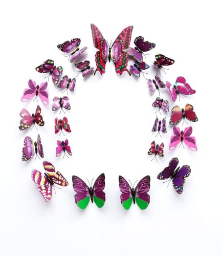 Image of Pindia 12 Pcs 3D Metal Butterfly Wall Stickers for Home Party Wedding Decor (Pink)