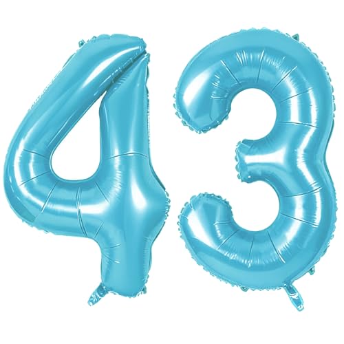 Number 43 Balloons for 43rd Birthday Party Decorations, 0-100 Large No.43 Balloons for Women Men and Her Him, 40 Inch Jewelry Blue Foil Helium Balloon for 43 Year Old Anniversary Decorations