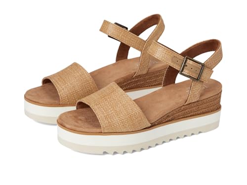 Image of TOMS Women's Diana Wedge Heel Sandal, Leather Upper, Rope-Wrapped Midsole, Adjustable Strap, Buckle, OrthoLite Insole