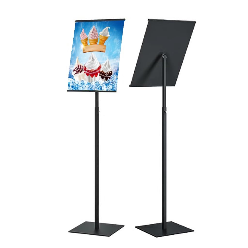 GWBoiuyQETM Heavy Duty Floor Standing Sign Holder with Adjustable Pedestal, Vertical & Horizontal Display Stand for Advertising, Poster, Menu, A4 Size, Steel Base