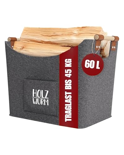 Holzwurm Holzkorb für Kaminholz - Filzkorb groß für Kaminholz...