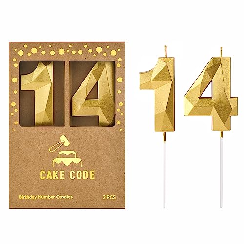 CAKE CODE 2.76 Inch Crystal Gold 14 Number Birthday Candles Gold Number Candles Cake Number Candles Party Celebration