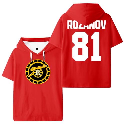 Rozanov 81 Heated Rivalry Merch - Camiseta deportiva de manga corta con capucha para mujer y hombre, rosso, XXS