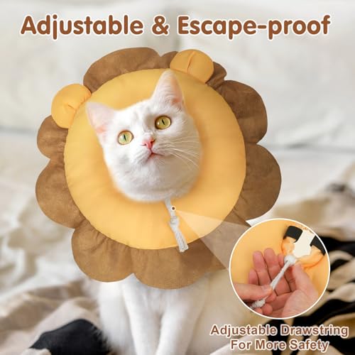Image of BEAUTYZOO Cat Cone Collars Soft, Cat Recovery E Collars After Surgery to Stop Licking, Adjustable Elizabeth Circle Collar Cute Pet Donut Pillow for Cats Kitten Small Dogs, Lion S