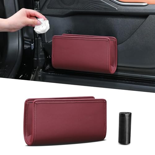 Image of Car Trash Can, Car Garbage Can, Waterproof Litter Auto Trash Can for Travelling, Auto Interior Accessories Foldable Hanging Mini Cars Storage Bag Container Universal Fit Most Cars (Wine Red)