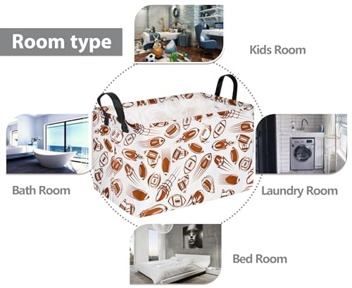 Image of Rec Football Print Box Hamper Storage Basket Collapsible Organizer Bin Gift Shelf Baskets for Home and Kitchen Storage
