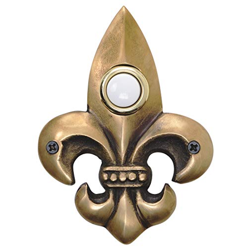 Waterwood Solid Brass Small Fleur De Lis Doorbell In Antique Finish - Wired & Illuminated Push Button From Environmentally Friendly Recycled Material #TOP15