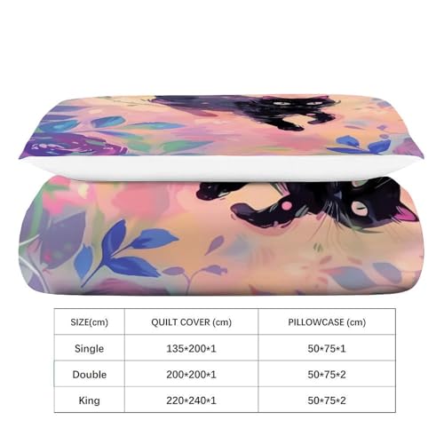 Housse de couette 135x200cm chat microfibre souple facile à repasser