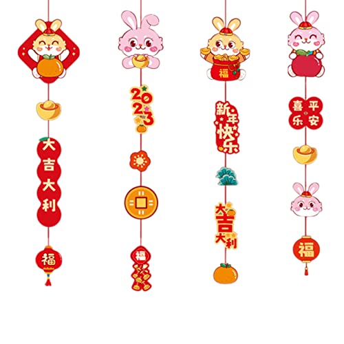 Bodhi2000 Décorations du Nouvel An chinois 2023, pendentifs à suspendre, 4 pendentifs du Nouvel An, art en papier 2023, lapin chinois, festival du printemps à suspendre pour dortoir A Cover