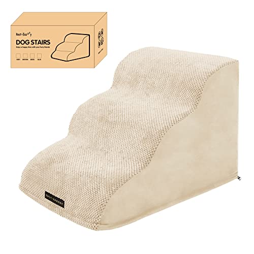 Dog Stairs, Pet Stairs With High-Density Foam And Removeable Cover,15.7" High Dog Ramp For Bed Non-Slip Pet Steps For Small Dogs, Cats To Get On High Bed, Sofa, Couch(3-Step, Beige) #TOP26
