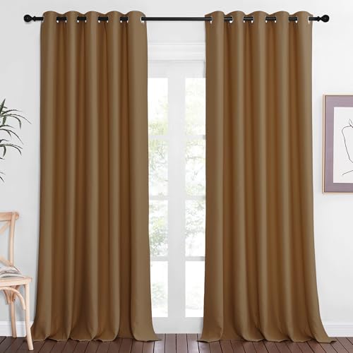 NICETOWN Blackout Curtains 84 Inch Length, Thermal Insulated Curtains for Bedroom Grommet Energy Saving Room Darkening Drapes for Living Room Window, 1 Panel, Gold Brown, 66" W x 102" L