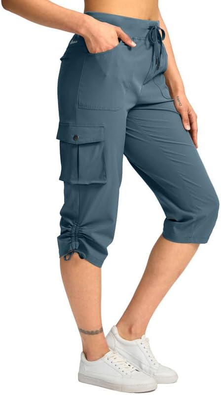 Pudolla Women's Cargo Capri Pants Lightweight Quick Dry Hiking Pants Summer Travel Casual Capris with 5 Pockets