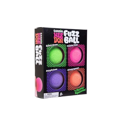 Schylling NeeDoh Teenie Fuzz Ball 4 Pack - Sensory Squeeze Toy - 1.5" in Diameter - Colors May Vary