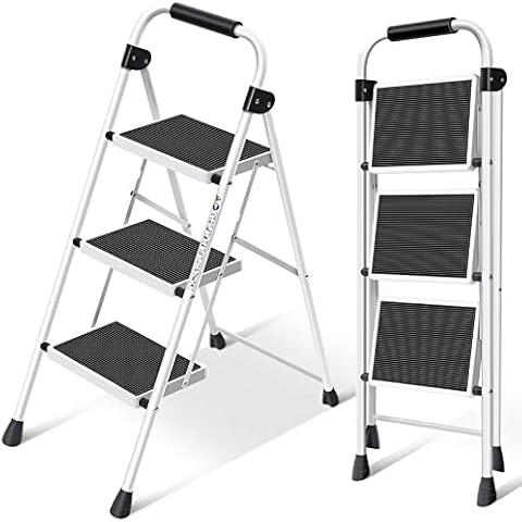 KINGRACK 3 Step Folding Step Ladder with Handgrip Cover