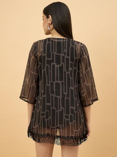 Image of Azira Georgette Floral Printed Front Open Shrug |Black Color|Short Length | Western & Casual Wear| Summer Wear | Shrugs for Woman Stylish