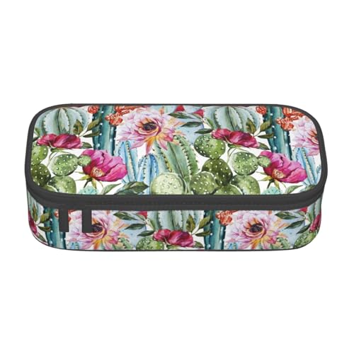 Image of Cute Watercolor Cactus Floral Pencil Case Big Capacity Storage Pencil Pouch Stationery Bags With Zipper Portable Pen Holder Box Organizer For Boys Student College School Office Supplies