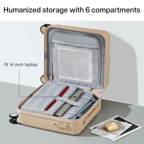 Image of Hanke Underseat Carry On Luggage Suitcase with Wheels 14in 16in 20in 24in 29in Spinner TSA Luggage Lighweight PC Hardside Rolling Suitcases Travel Bag, Cuba Sand, Underseat 16-Inch