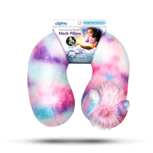 Image of Cloudz Kids Super Soft N' Cuddly Animal Airplane Travel Neck Pillow! Keep Children Comfy and Supported with a Buddy While Traveling or just Resting at Home - Pink /Blue Unicorn