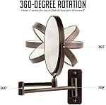 OVENTE 7" Wall Mounted Makeup Mirror with 1X/7X Magnification, Double Sided Magnifying Round Bathroom Vanity Mirror, 360° Swivel Design, Extendable and Folding Arm, Antique Bronze MNLFW70ABZ1X7X
