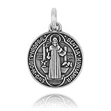 Collar con Medalla San Benito en plata - Colgante de San Benito de 20mm con cadena - Amuletos de Proteccion - Se presenta en una cajita Hand Made (Sin Cadena)