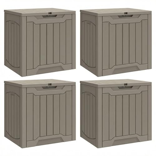 YITAHOME 31 Gallon Deck Boxes Set of 4, Lockable Outdoor Storage Bins for Patio Cushions, Garden Tools, Weather-Resistant Resin Storage Solution, Taupe