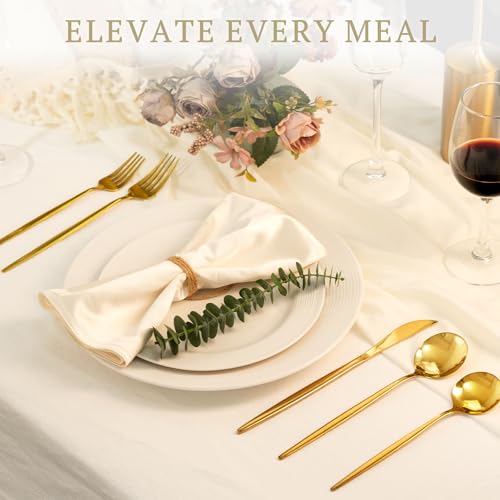 Image of Astercook Silverware Set 48-Piece Gold Flatware Set with Steak Knives Food-Grade Stainless Steel Cutlery Set for 8 Mirror Polished Utensils Set for Home Kitchen Restaurant